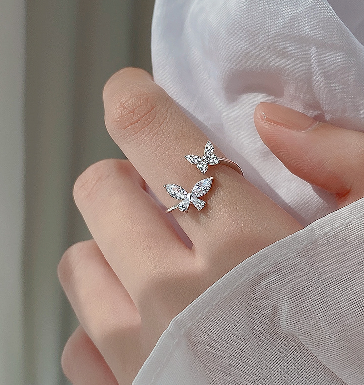 S925 Sterling Silver Butterfly Ring for Women - 