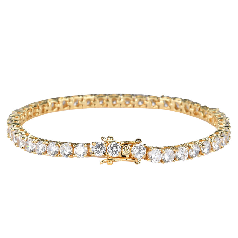 Tennis Chain Copper Zircon Single Row Hip Hop Bracelet - 
