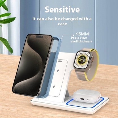 3 In 1 LED Fast Wireless Charger Stand Foldable Charging Station - Image26755105914974
