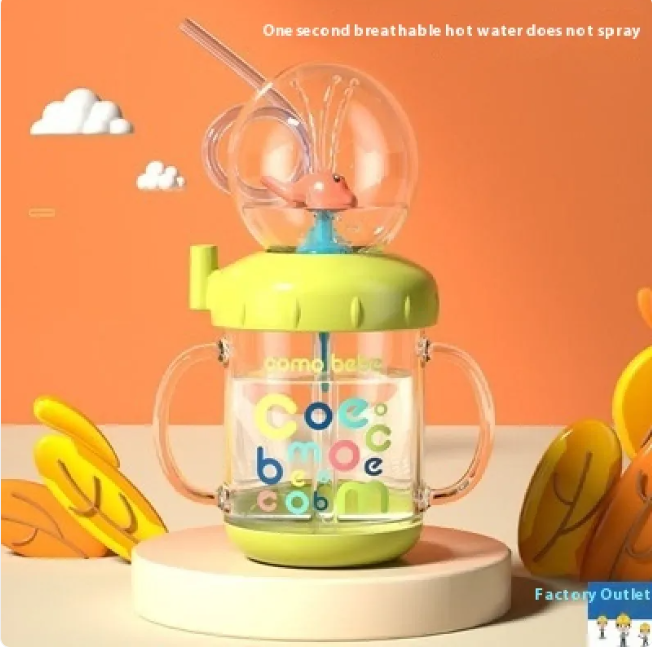 Children's Whale Cartoon Diving Fountain Water Bottle - Tritan Leakproof Sippy Cup (Various Sizes & Colors) - 