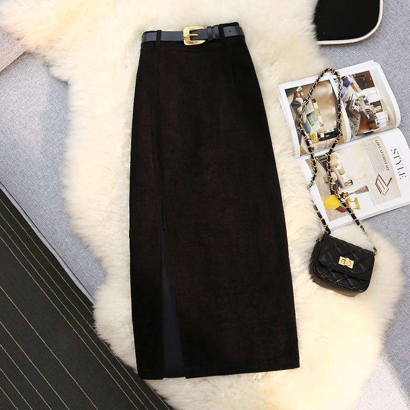 High Waist A-Line Corduroy Skirt for Women - 