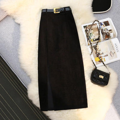 High Waist A-Line Corduroy Skirt for Women - Image26755165651038
