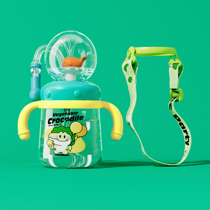Children's Whale Cartoon Diving Fountain Water Bottle - Tritan Leakproof Sippy Cup (Various Sizes & Colors) - Image26755315433566