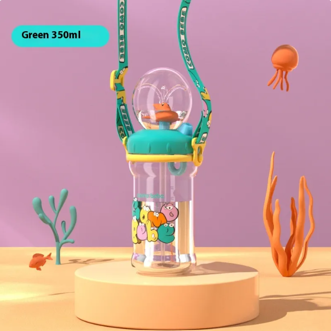 Children's Whale Cartoon Diving Fountain Water Bottle - Tritan Leakproof Sippy Cup (Various Sizes & Colors) - 