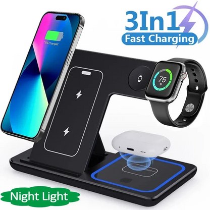 3 In 1 LED Fast Wireless Charger Stand Foldable Charging Station - Image26755105718366