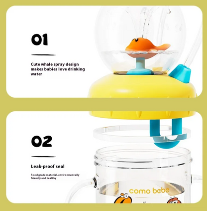 Children's Whale Cartoon Diving Fountain Water Bottle - Tritan Leakproof Sippy Cup (Various Sizes & Colors) - Image26755315302494