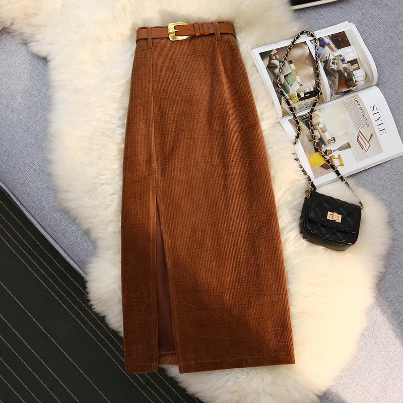 High Waist A-Line Corduroy Skirt for Women - 