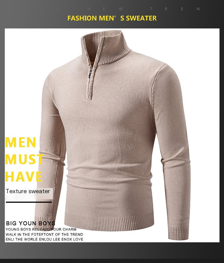 2023 Men's Plus Size Fleece Zip Mock Neck Sweater - 
