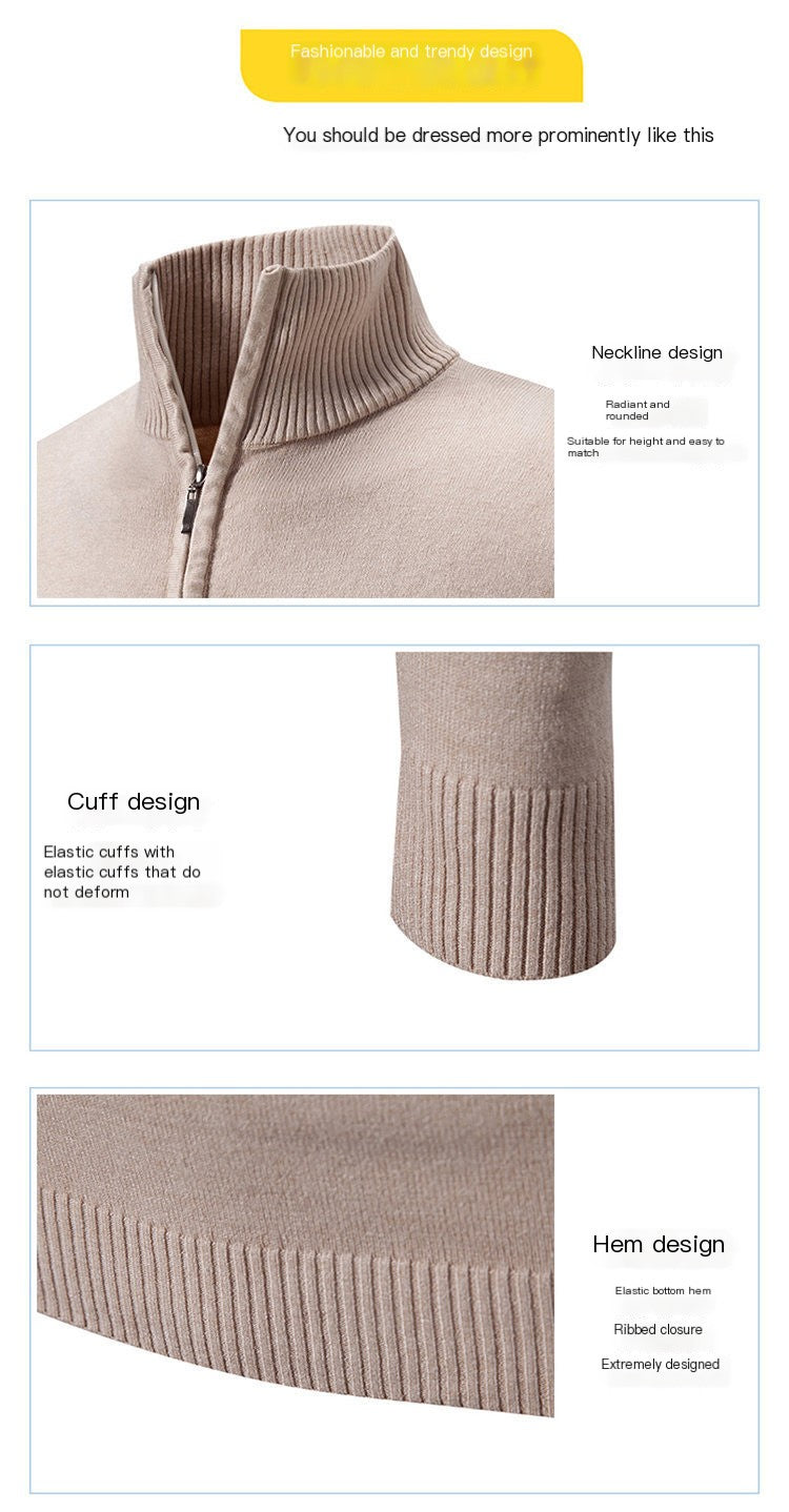 2023 Men's Plus Size Fleece Zip Mock Neck Sweater - 