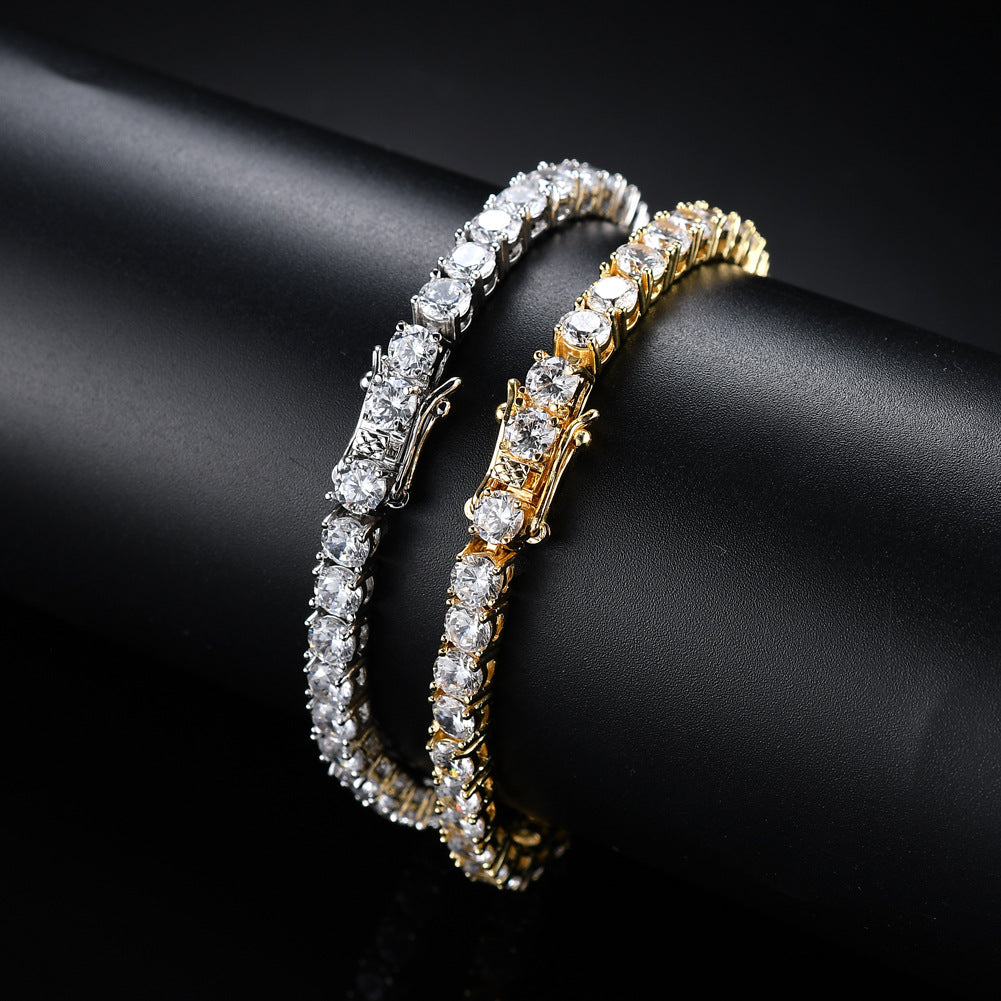 Tennis Chain Copper Zircon Single Row Hip Hop Bracelet - 