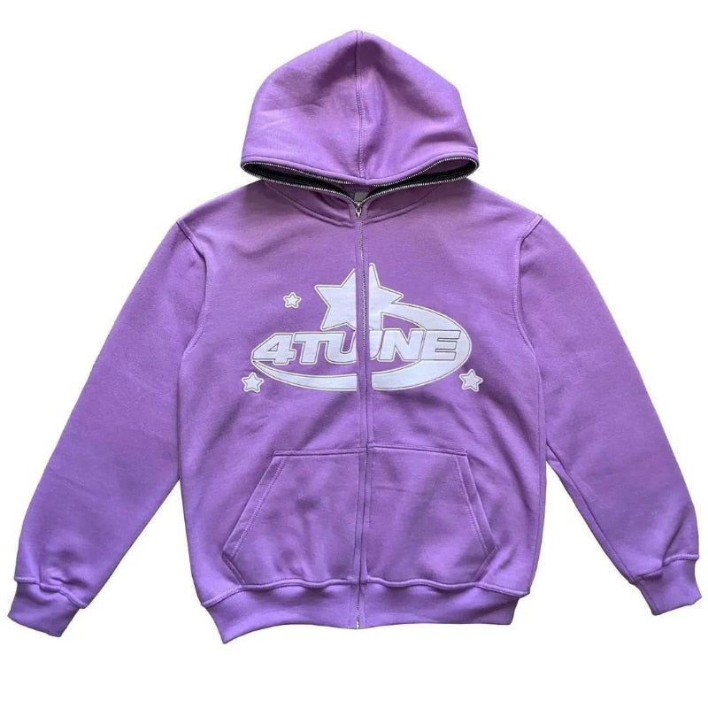 Star Printed Zip Up Hoodies - Image26755369500766