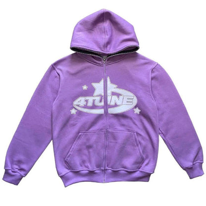 Star Printed Zip Up Hoodies - Image26755369500766