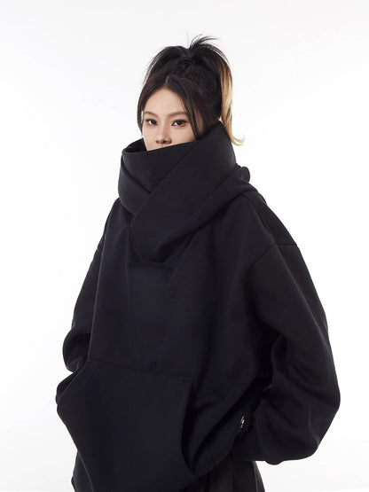 Loose High Collar Fleece Lined Hoodie - Image26755306815582