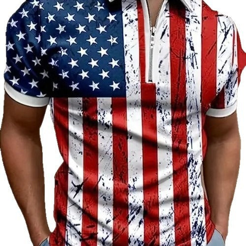 Men's 3D Digital Print Zip-Up Polo Shirt - Image26755191668830