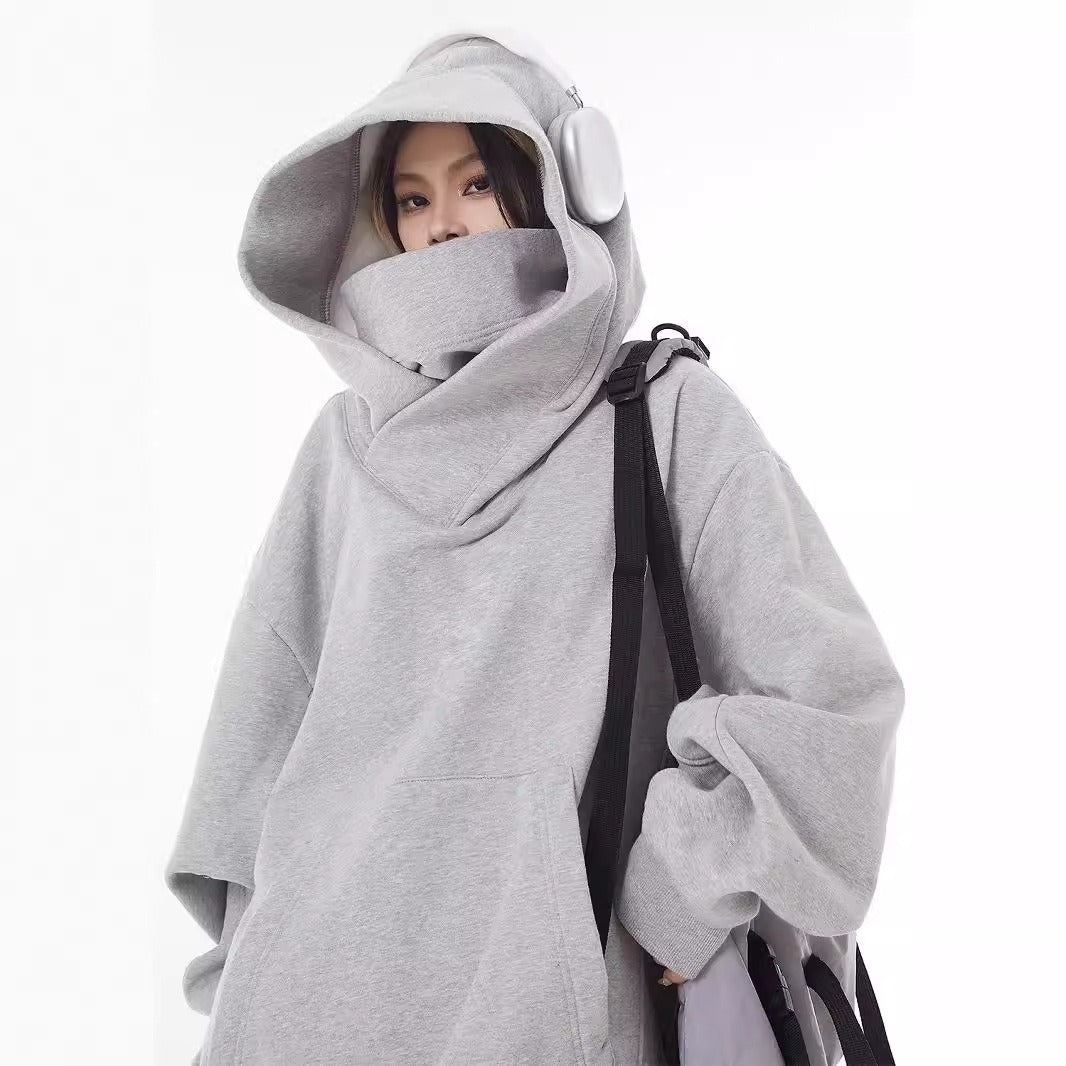 Loose High Collar Fleece Lined Hoodie - Image26755306782814