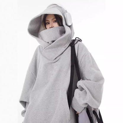 Loose High Collar Fleece Lined Hoodie - Image26755306782814