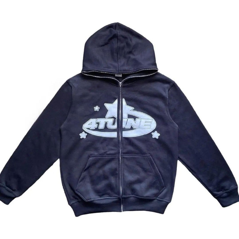 Star Printed Zip Up Hoodies - Image26755369533534