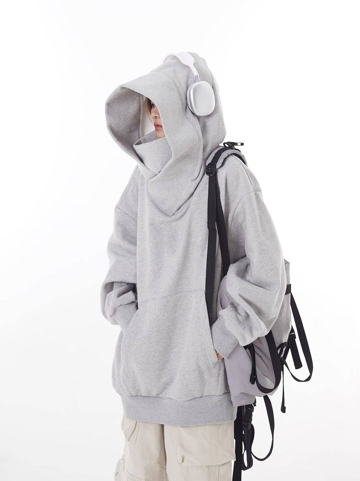 Loose High Collar Fleece Lined Hoodie - Image26755306913886