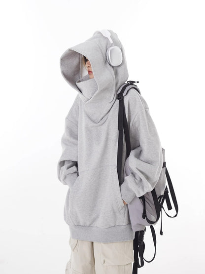 Loose High Collar Fleece Lined Hoodie - Image26755306913886