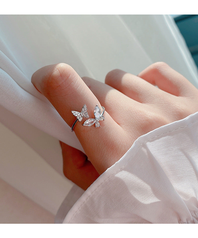S925 Sterling Silver Butterfly Ring for Women - 