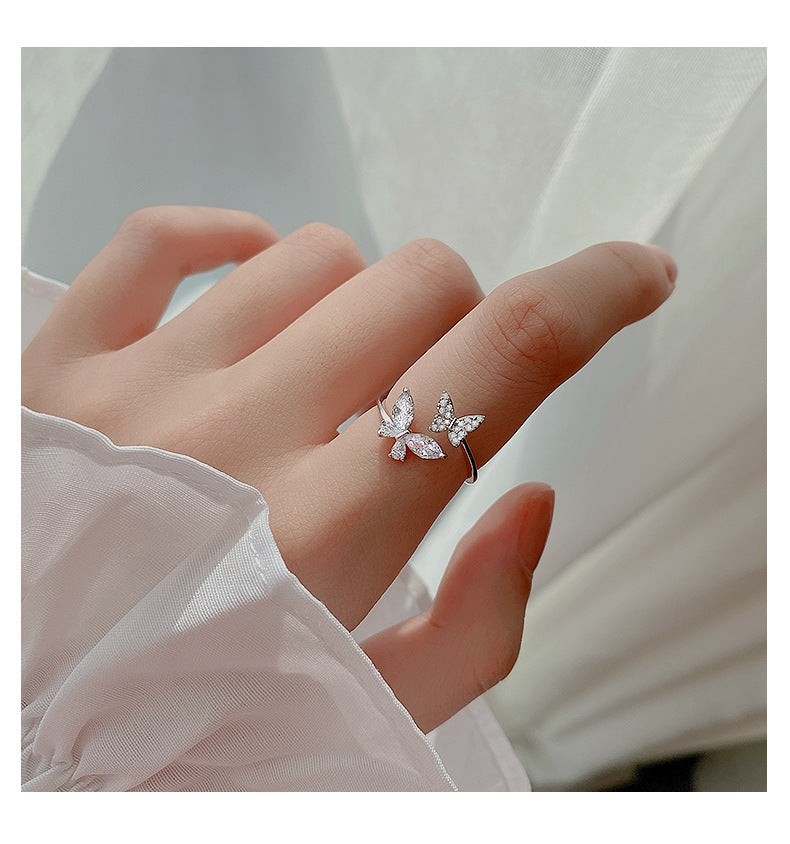 S925 Sterling Silver Butterfly Ring for Women - 