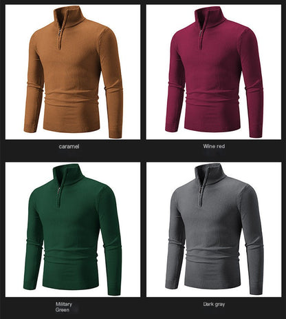 2023 Men's Plus Size Fleece Zip Mock Neck Sweater - Image46332320907358