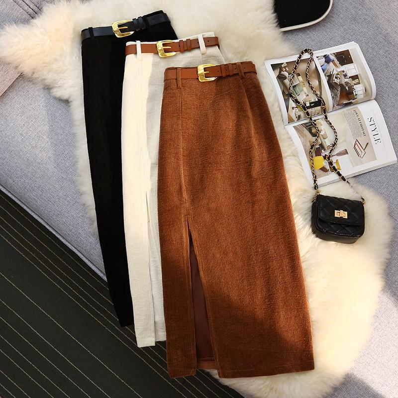 High Waist A-Line Corduroy Skirt for Women - Image26755165388894