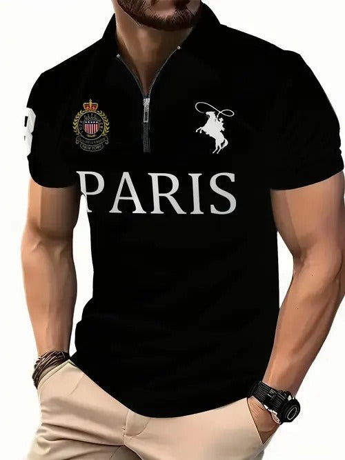 Men's 3D Digital Print Zip-Up Polo Shirt - Image26755191767134