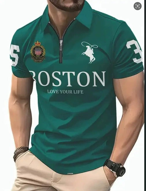 Men's 3D Digital Print Zip-Up Polo Shirt - Image26755191636062