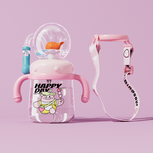 Children's Whale Cartoon Diving Fountain Water Bottle - Tritan Leakproof Sippy Cup (Various Sizes & Colors) - Image26755315400798