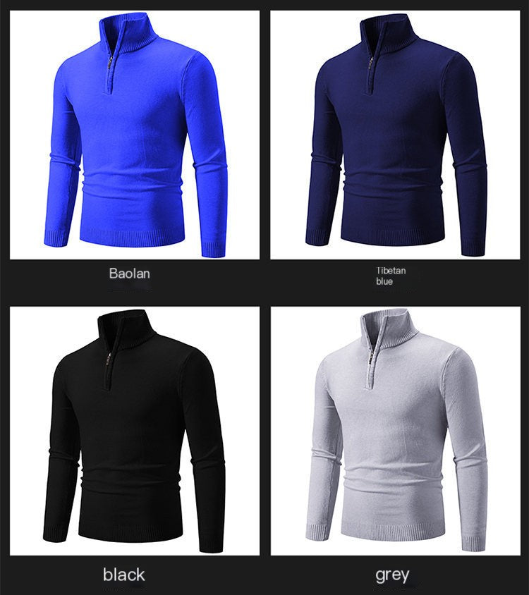 2023 Men's Plus Size Fleece Zip Mock Neck Sweater - Image46332320874590