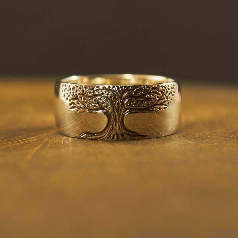 Simple Retro Carved Tree of Life Ring - 