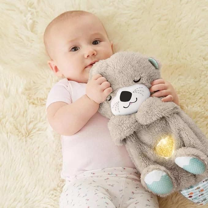 Sound Machine Soothe 'n Snuggle Otter Portable Plush Baby Toy with Sensory Details Music Lights & Rhythmic Breathing Motion - 