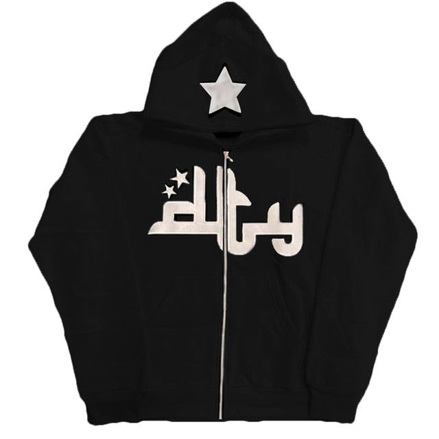 Star Printed Zip Up Hoodies - Image26755369631838