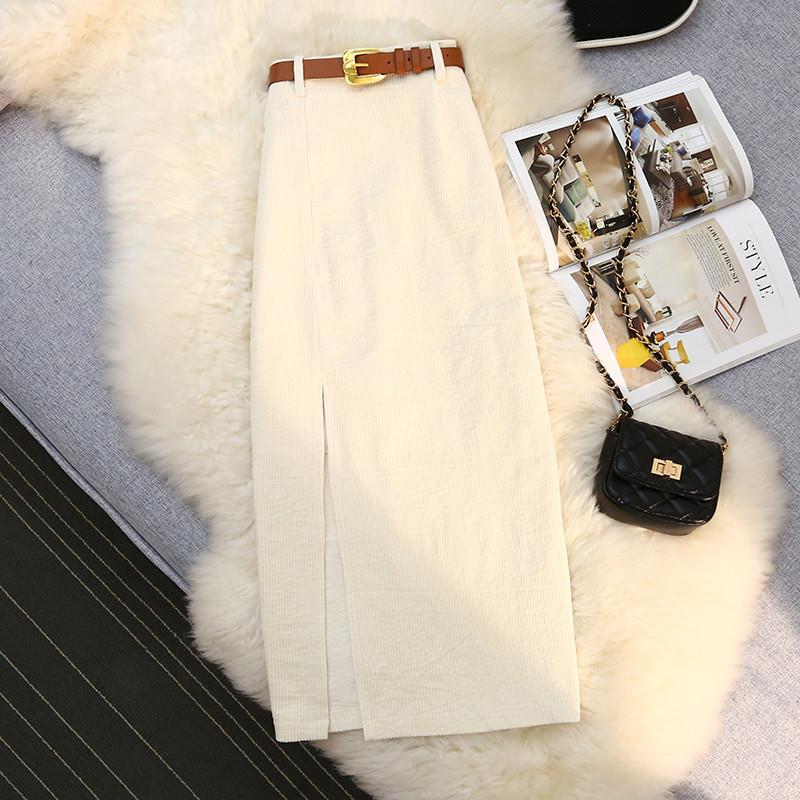 High Waist A-Line Corduroy Skirt for Women - 