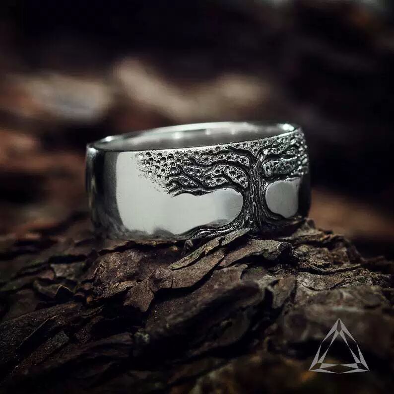 Simple Retro Carved Tree of Life Ring - Image26755125117022