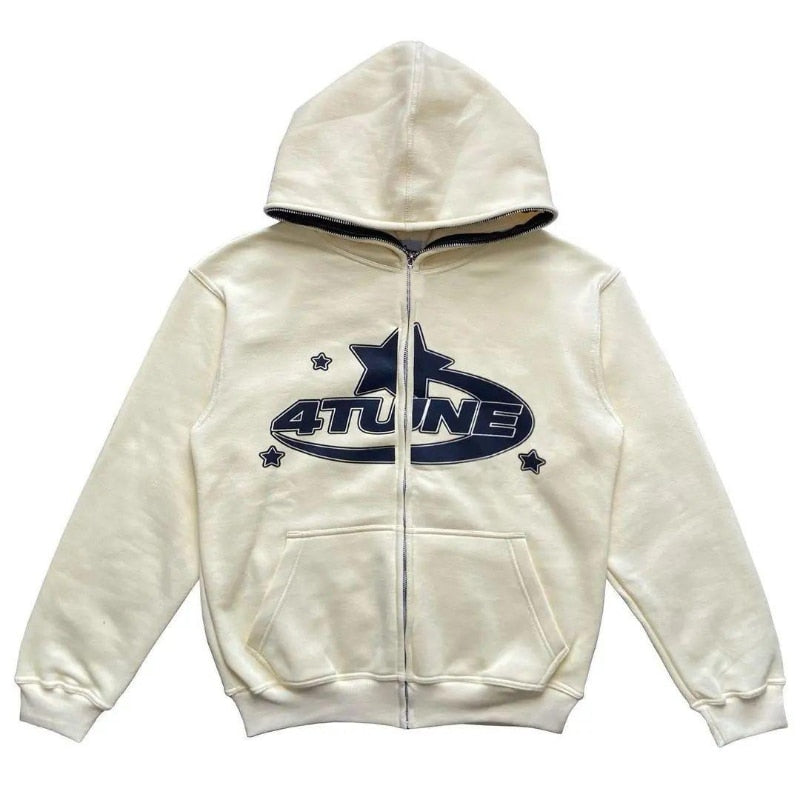 Star Printed Zip Up Hoodies - 